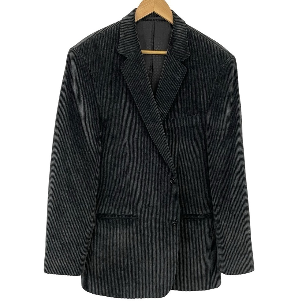 Corduroy Blazer Mens 44 Womens L Tall Dark Grey Suit Jacket 100% Cotton EUC